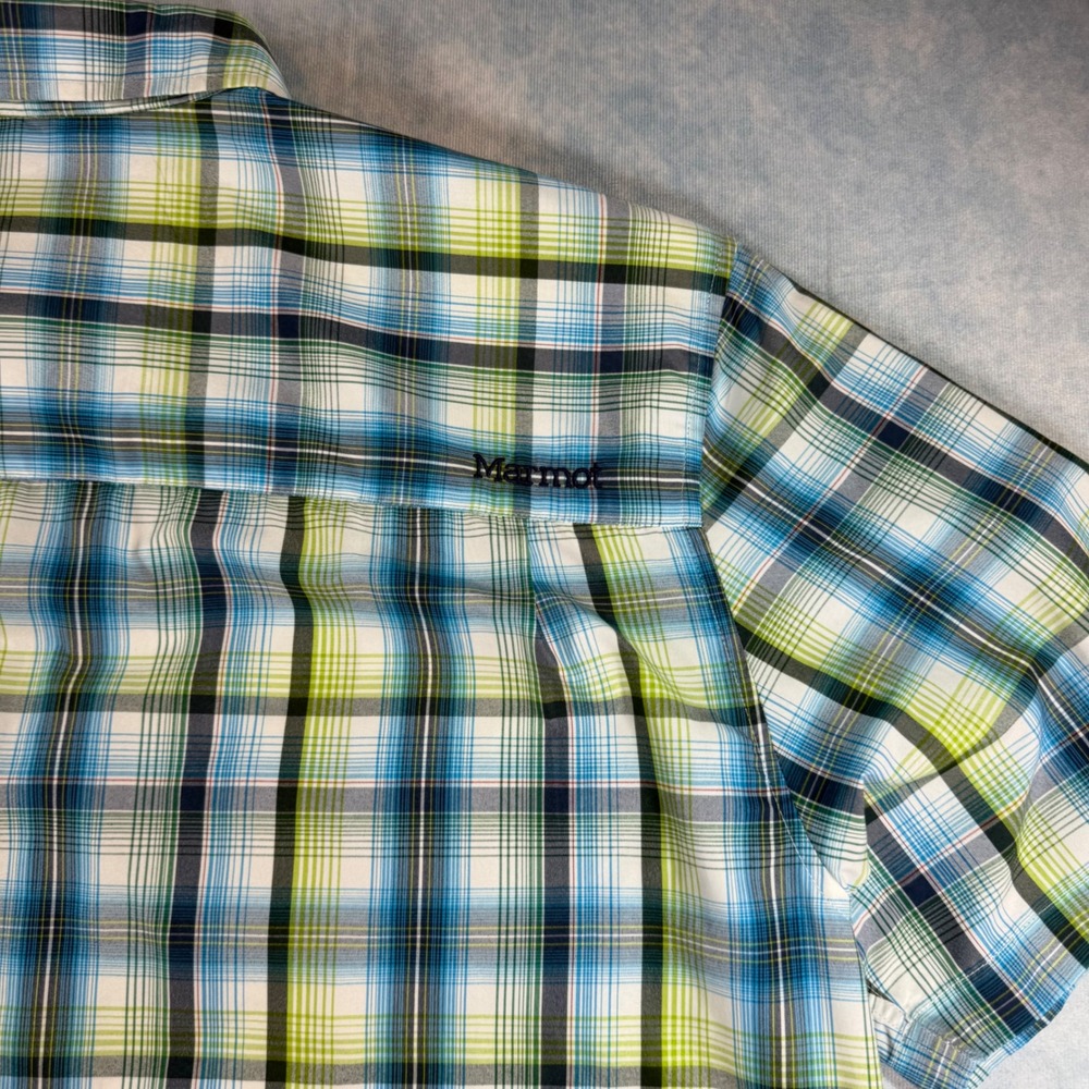 Marmot Button Down Shirt Mens XL Blue Green Excellent Plaid Short Sleeve SCC-363 - Picture 7 of 10